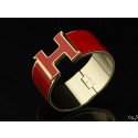 Hermes Red Enamel Clic H Bracelet Narrow Width (33mm) In Gold QY00576