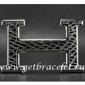 Hermes Reversible Belt 18K Silver Snake Stripe Buckle QY01721