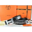 Hermes Reversible Belt Black/Black Crocodile Stripe Leather With18K Silver H Buckle QY01261