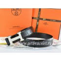 Hermes Reversible Belt Black/Black Crocodile Stripe Leather With18K White Silver H Buckle QY01016