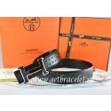 Hermes Reversible Belt Black/Black Ostrich Stripe Leather With 18K Black Silver Narrow H Buckle QY02015