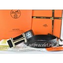 Hermes Reversible Belt Black/Black Ostrich Stripe Leather With 18K Gold Idem Buckle QY01463