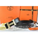 Hermes Reversible Belt Black/Black Ostrich Stripe Leather With 18K Gold Spot Stripe H Buckle QY00191