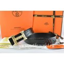 Hermes Reversible Belt Black/Black Ostrich Stripe Leather With 18K Gold Stripe Logo H Buckle QY01423