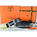 Hermes Reversible Belt Black/Black Ostrich Stripe Leather With 18K Silver H Buckle QY00556