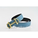 Hermes Reversible Belt Blue/Black Anchor Chain Togo Calfskin With 18k Gold Buckle QY00848
