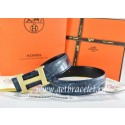 Hermes Reversible Belt Blue/Black Crocodile Stripe Leather With18K Gold Wave Stripe H Buckle QY01508