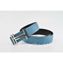 Hermes Reversible Belt Blue/Black H au Carre Togo Calfskin With 18k Silver Buckle QY02018