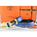 Hermes Reversible Belt Blue/Black Ostrich Stripe Leather With 18K Gold H Logo Buckle QY01821