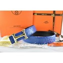 Hermes Reversible Belt Blue/Black Ostrich Stripe Leather With 18K Gold Idem With Logo Buckle QY00153
