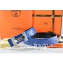 Hermes Reversible Belt Blue/Black Ostrich Stripe Leather With 18K Silver H Logo Buckle QY02115