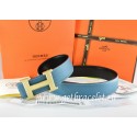 Hermes Reversible Belt Blue/Black Togo Calfskin With 18k Gold Wave Stripe H Buckle QY01720