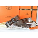 Hermes Reversible Belt Brown/Black Crocodile Stripe Leather With18K Drawbench Silver H Buckle QY00038