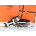 Hermes Reversible Belt Brown/Black Crocodile Stripe Leather With18K White Silver Narrow H Buckle QY02111