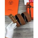 Hermes Reversible Belt Light Coffe Togo Calfskin With 18k Gold H Buckle QY01654