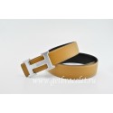 Hermes Reversible Belt Light Coffee/Black Classics H Togo Calfskin With 18k Silver With Logo Buckle QY00690