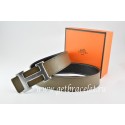 Hermes Reversible Belt Light Gray/Black Togo Calfskin With 18k Drawbench Silver H Buckle QY00375