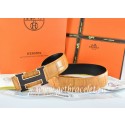 Hermes Reversible Belt Orange/Black Crocodile Stripe Leather With18K Black Gold Width H Buckle QY01415