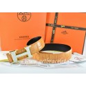 Hermes Reversible Belt Orange/Black Crocodile Stripe Leather With18K White Gold H Buckle QY01014