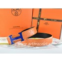 Hermes Reversible Belt Orange/Black Ostrich Stripe Leather With 18K Blue Gold Width H Buckle QY00536