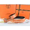 Hermes Reversible Belt Orange/Black Ostrich Stripe Leather With 18K Brown Silver Narrow H Buckle QY02279