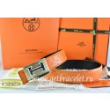 Hermes Reversible Belt Orange/Black Ostrich Stripe Leather With 18K Gold Big H Buckle QY02262