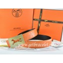 Hermes Reversible Belt Orange/Black Ostrich Stripe Leather With 18K Gold Hollow Horse Buckle QY00305