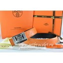 Hermes Reversible Belt Orange/Black Ostrich Stripe Leather With 18K Silver Big H Buckle QY01039