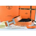 Hermes Reversible Belt Orange/Black Ostrich Stripe Leather With 18K Silver H Buckle QY00351