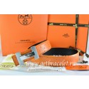 Hermes Reversible Belt Orange/Black Ostrich Stripe Leather With 18K Silver H Logo Buckle QY00695