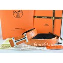 Hermes Reversible Belt Orange/Black Ostrich Stripe Leather With 18K Silver Idem Buckle QY00926