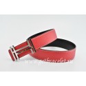 Hermes Reversible Belt Red/Black H au Carre Togo Calfskin With 18k Silver Buckle QY01225
