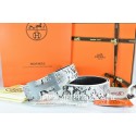 Hermes Reversible Belt White/Black Snake Stripe Leather With 18K Silver H Buckle QY00650