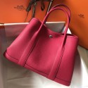 Hermes Rose Red Clemence Garden Party 30cm Handmade Bag QY00263