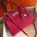 Hermes Rose Red Clemence Kelly 28cm Handbag QY01631