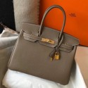Hermes Taupe Clemence Birkin 30cm Handbag QY01142