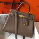 Hermes Taupe Clemence Kelly 28cm Handbag QY01501