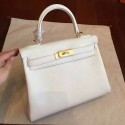Hermes White Clemence Kelly Retourne 28cm Handmade Bag QY00881