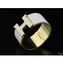 Hermes White Enamel Clic H Bracelet Narrow Width (33mm) In Gold QY00998