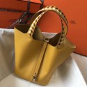 Hermes Yellow Picotin Lock 22 Bag With Braided Handles QY00093