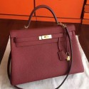 High Imitation Hermes Bordeaux Clemence Kelly 35cm Handmade Bag QY00827