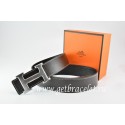 High Quality Fake Hermes Reversible Belt Black/Black Togo Calfskin With 18k Drawbench Silver H Buckle QY01956