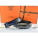 High Quality Hermes Reversible Belt Blue/Black Ostrich Stripe Leather With 18K Blue Silver Narrow H Buckle QY00758