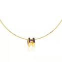 Imitation Hermes Cage d’H Necklace Purple in Lacquer Yellow Gold QY01540