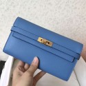 Imitation Hermes Kelly Classic Long Wallet In Blue Jean Epsom Leather QY02056