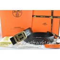 Imitation Hermes Reversible Belt Black/Black Ostrich Stripe Leather With 18K Gold Lace Strip H Buckle QY00817