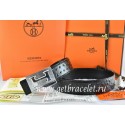 Imitation Hermes Reversible Belt Black/Black Ostrich Stripe Leather With 18K Silver Big H Buckle QY00883