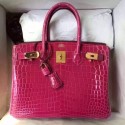 Imitation Hermes Rose Red Birkin 30cm Crocodile Niloticus Shiny Bag QY00955