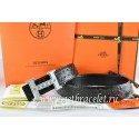 Knockoff Best Hermes Reversible Belt Black/Black Ostrich Stripe Leather With 18K Silver Weave Stripe H Buckle QY00418