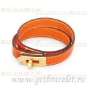 Knockoff Hermes Rivale Double Wrap Bracelet Orange With Gold QY01266